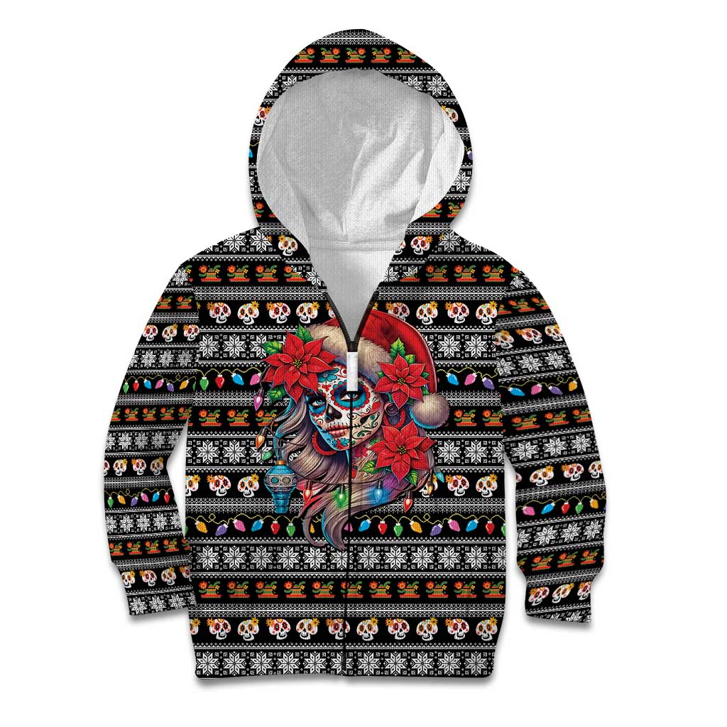 Mexican Sugar Skull Lady Christmas Kid Hoodie Feliz Navidad Mexico - Wonder Print Shop