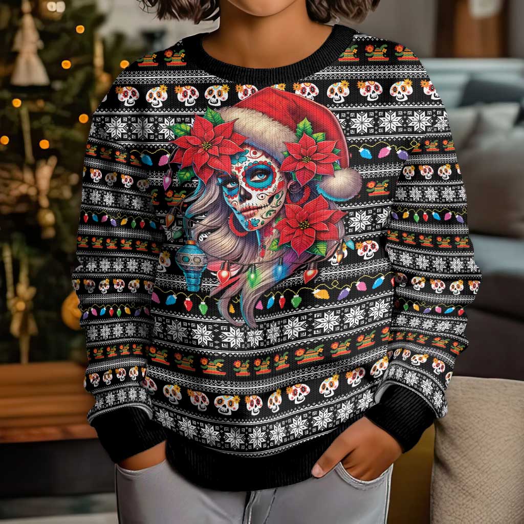 Mexican Sugar Skull Lady Christmas Kid Ugly Christmas Sweater Feliz Navidad Mexico - Wonder Print Shop