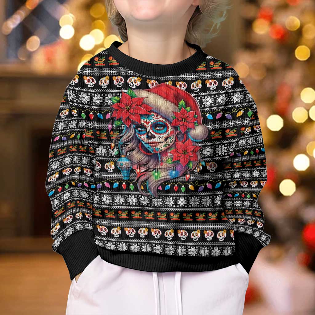 Mexican Sugar Skull Lady Christmas Kid Ugly Christmas Sweater Feliz Navidad Mexico - Wonder Print Shop