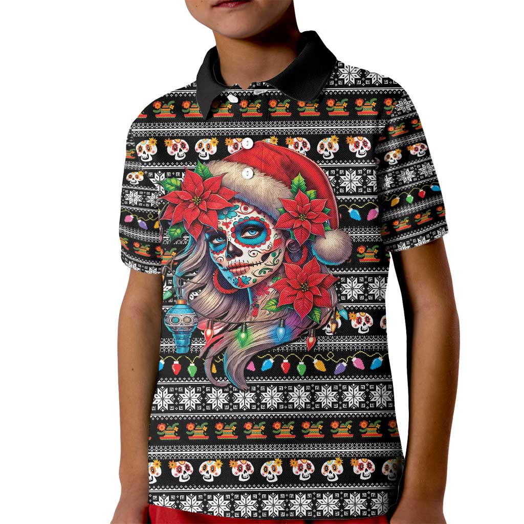 Mexican Sugar Skull Lady Christmas Kid Polo Shirt Feliz Navidad Mexico - Wonder Print Shop
