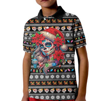 Mexican Sugar Skull Lady Christmas Kid Polo Shirt Feliz Navidad Mexico - Wonder Print Shop