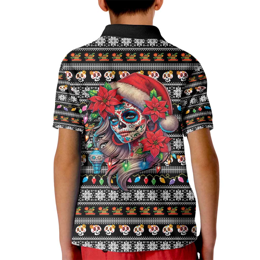Mexican Sugar Skull Lady Christmas Kid Polo Shirt Feliz Navidad Mexico - Wonder Print Shop
