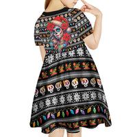 Mexican Sugar Skull Lady Christmas Kid Short Sleeve Dress Feliz Navidad Mexico - Wonder Print Shop