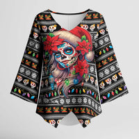Mexican Sugar Skull Lady Christmas Kimono Sleeve Blouse Feliz Navidad Mexico - Wonder Print Shop