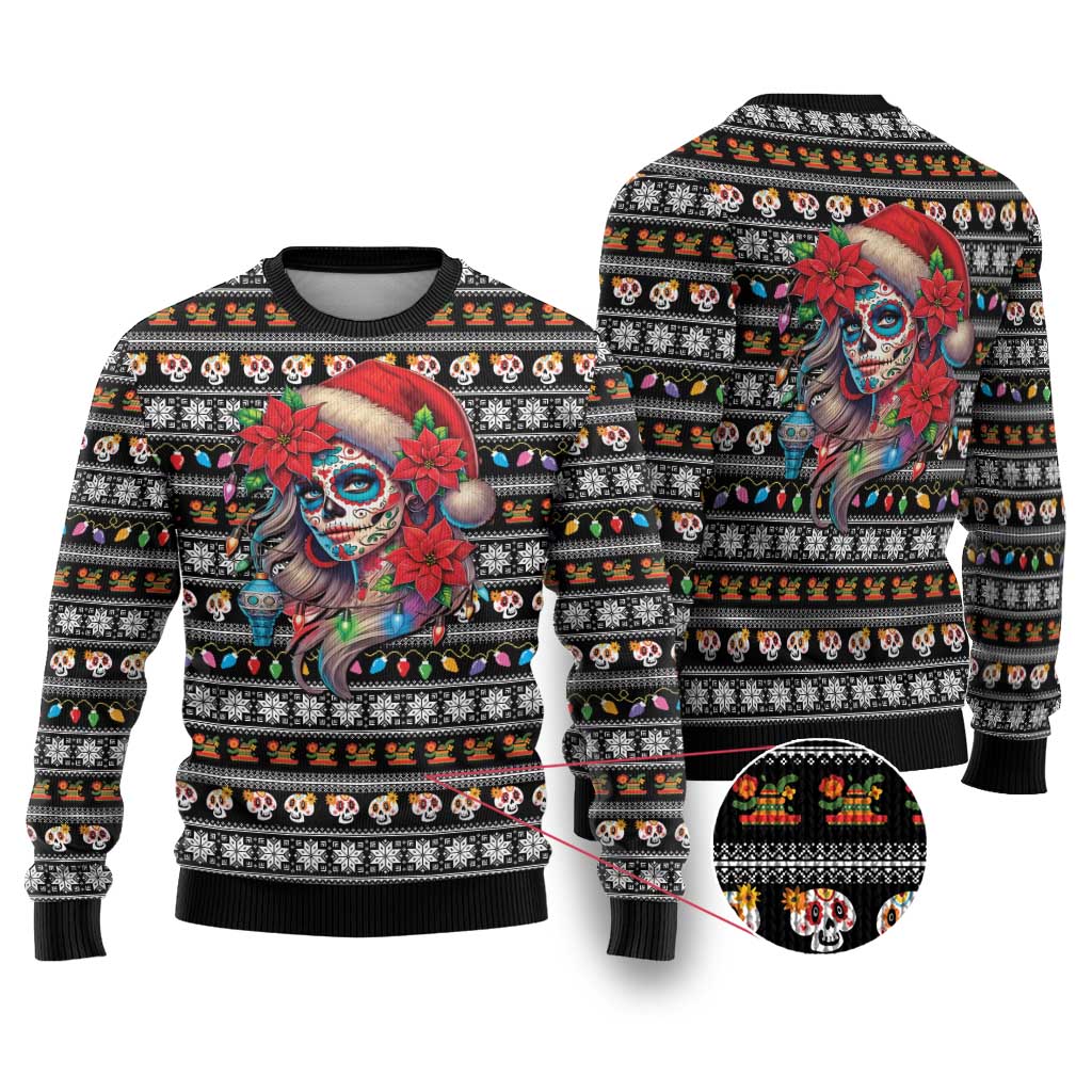 Mexican Sugar Skull Lady Christmas Ugly Christmas Sweater Feliz Navidad Mexico - Wonder Print Shop