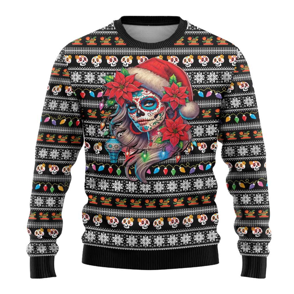 Mexican Sugar Skull Lady Christmas Ugly Christmas Sweater Feliz Navidad Mexico - Wonder Print Shop