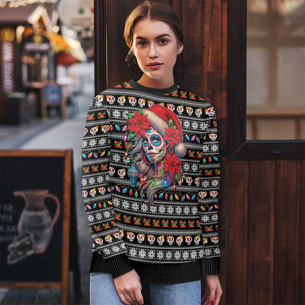Mexican Sugar Skull Lady Christmas Ugly Christmas Sweater Feliz Navidad Mexico - Wonder Print Shop