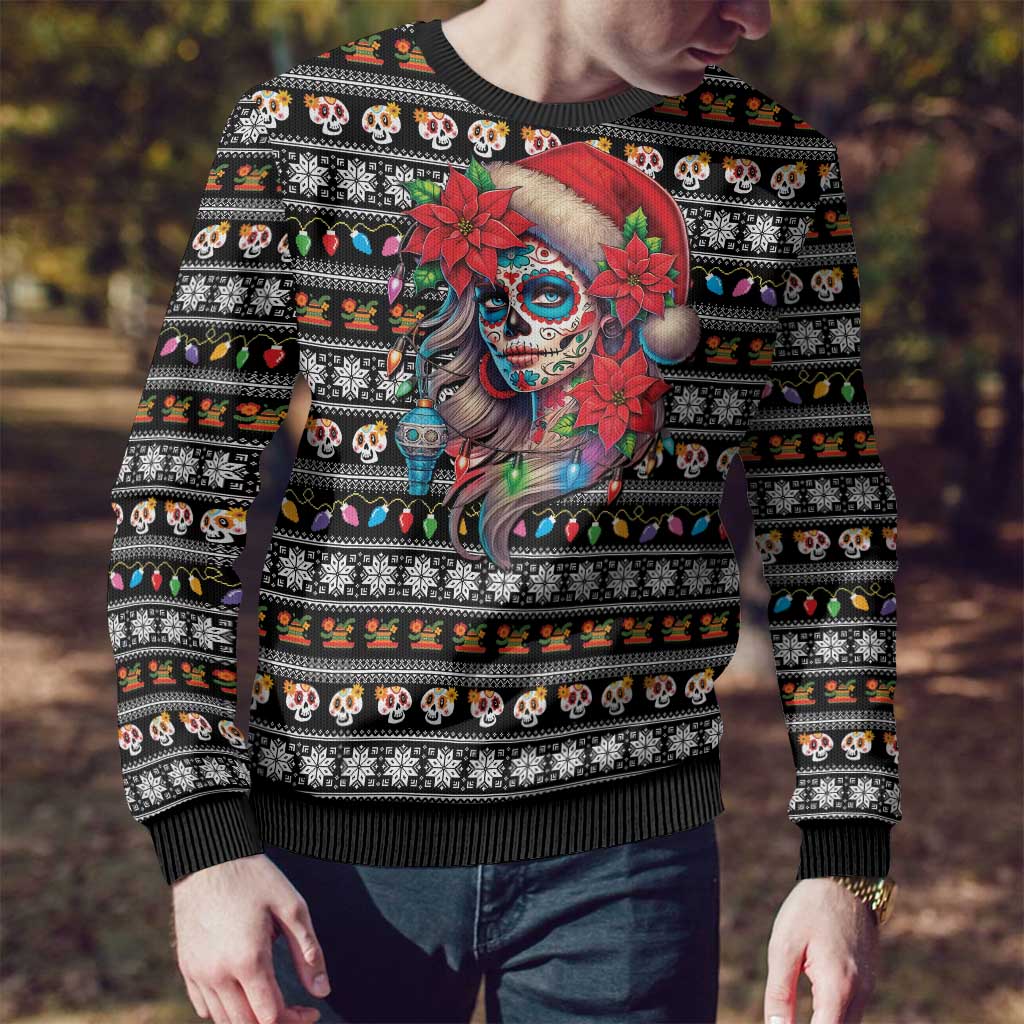 Mexican Sugar Skull Lady Christmas Ugly Christmas Sweater Feliz Navidad Mexico - Wonder Print Shop