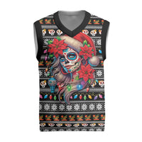 Mexican Sugar Skull Lady Christmas Knitted V-Neck Vest Feliz Navidad Mexico - Wonder Print Shop