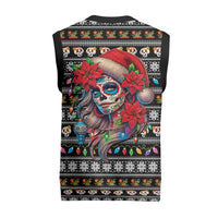 Mexican Sugar Skull Lady Christmas Knitted V-Neck Vest Feliz Navidad Mexico - Wonder Print Shop