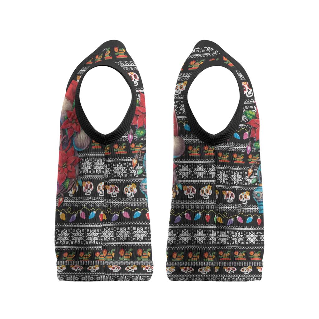 Mexican Sugar Skull Lady Christmas Knitted V-Neck Vest Feliz Navidad Mexico - Wonder Print Shop