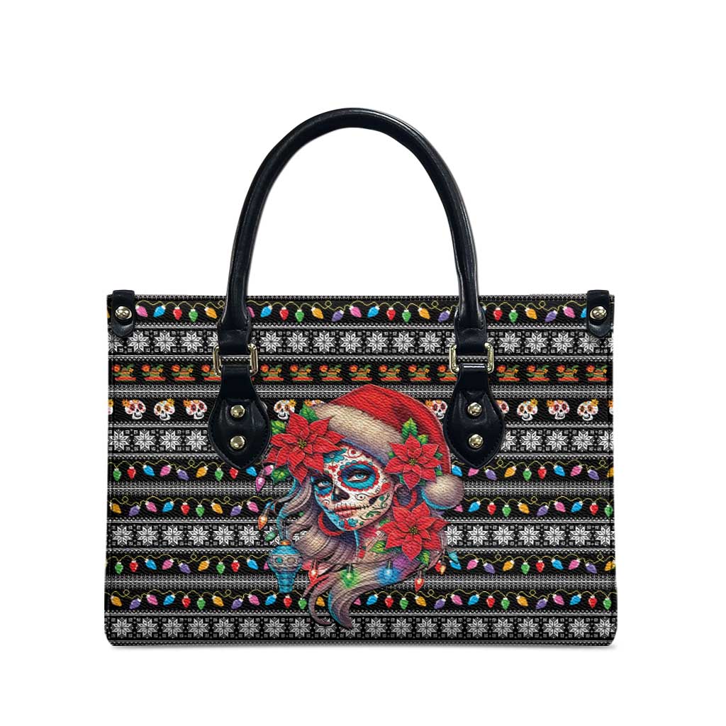 Mexican Sugar Skull Lady Christmas Leather Bag Feliz Navidad Mexico - Wonder Print Shop