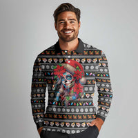 Mexican Sugar Skull Lady Christmas Long Sleeve Polo Shirt Feliz Navidad Mexico - Wonder Print Shop