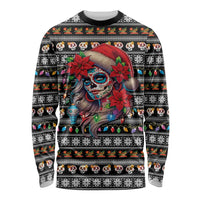 Mexican Sugar Skull Lady Christmas Long Sleeve Shirt Feliz Navidad Mexico - Wonder Print Shop