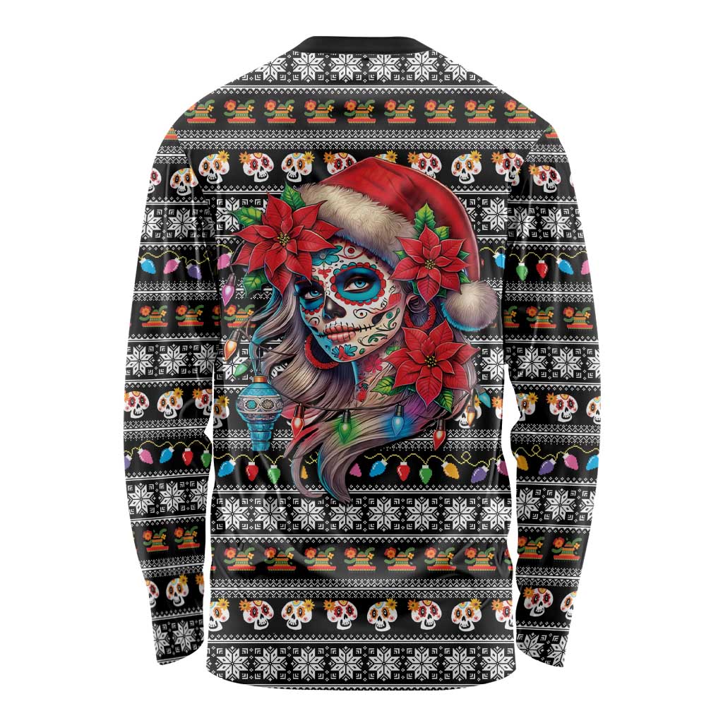 Mexican Sugar Skull Lady Christmas Long Sleeve Shirt Feliz Navidad Mexico - Wonder Print Shop