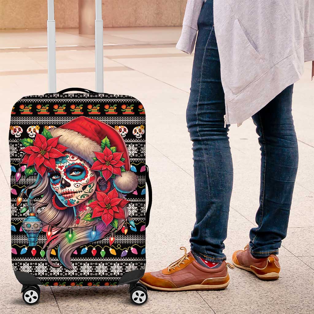 Mexican Sugar Skull Lady Christmas Luggage Cover Feliz Navidad Mexico - Wonder Print Shop