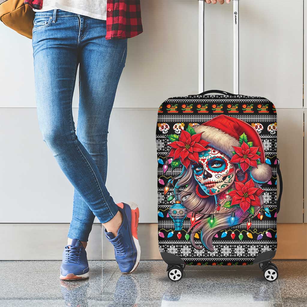Mexican Sugar Skull Lady Christmas Luggage Cover Feliz Navidad Mexico - Wonder Print Shop