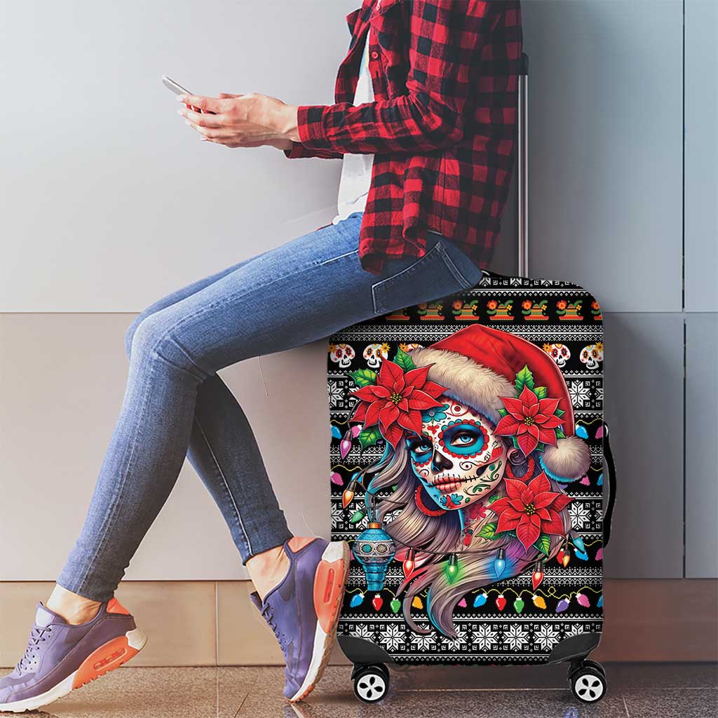 Mexican Sugar Skull Lady Christmas Luggage Cover Feliz Navidad Mexico - Wonder Print Shop