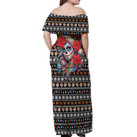Mexican Sugar Skull Lady Christmas Off Shoulder Maxi Dress Feliz Navidad Mexico - Wonder Print Shop