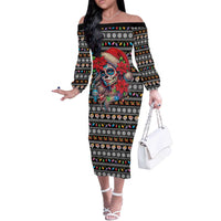 Mexican Sugar Skull Lady Christmas Off The Shoulder Long Sleeve Dress Feliz Navidad Mexico - Wonder Print Shop