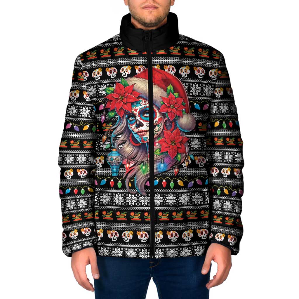 Mexican Sugar Skull Lady Christmas Padded Jacket Feliz Navidad Mexico - Wonder Print Shop