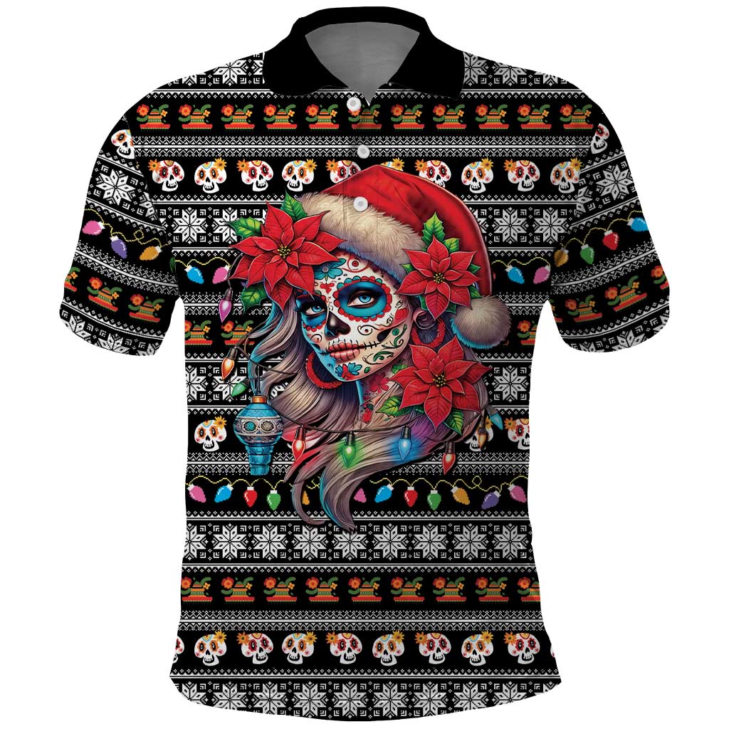 Mexican Sugar Skull Lady Christmas Polo Shirt Feliz Navidad Mexico - Wonder Print Shop