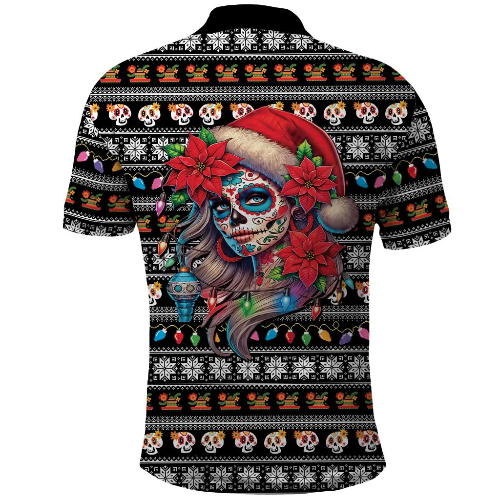 Mexican Sugar Skull Lady Christmas Polo Shirt Feliz Navidad Mexico - Wonder Print Shop