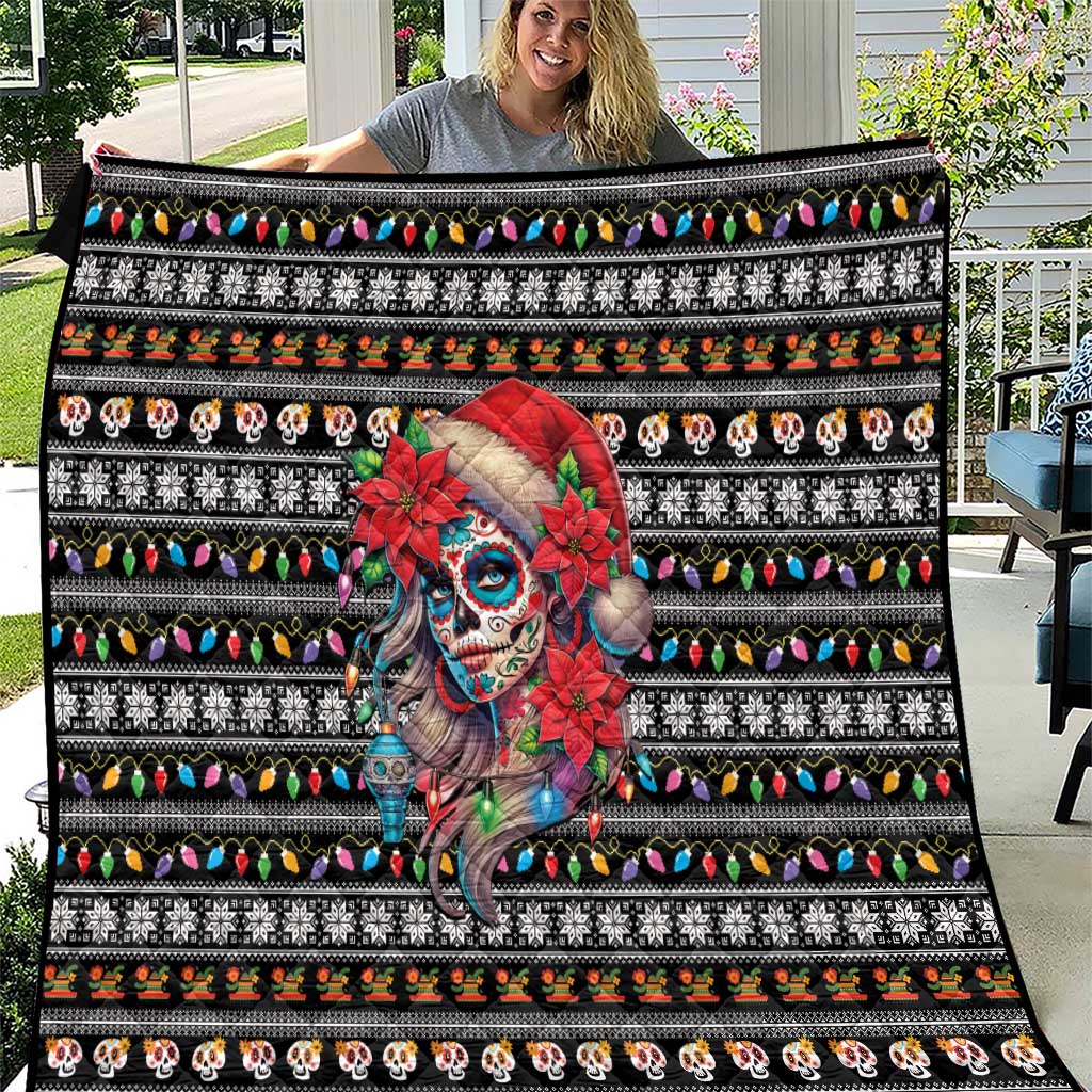Mexican Sugar Skull Lady Christmas Quilt Feliz Navidad Mexico - Wonder Print Shop