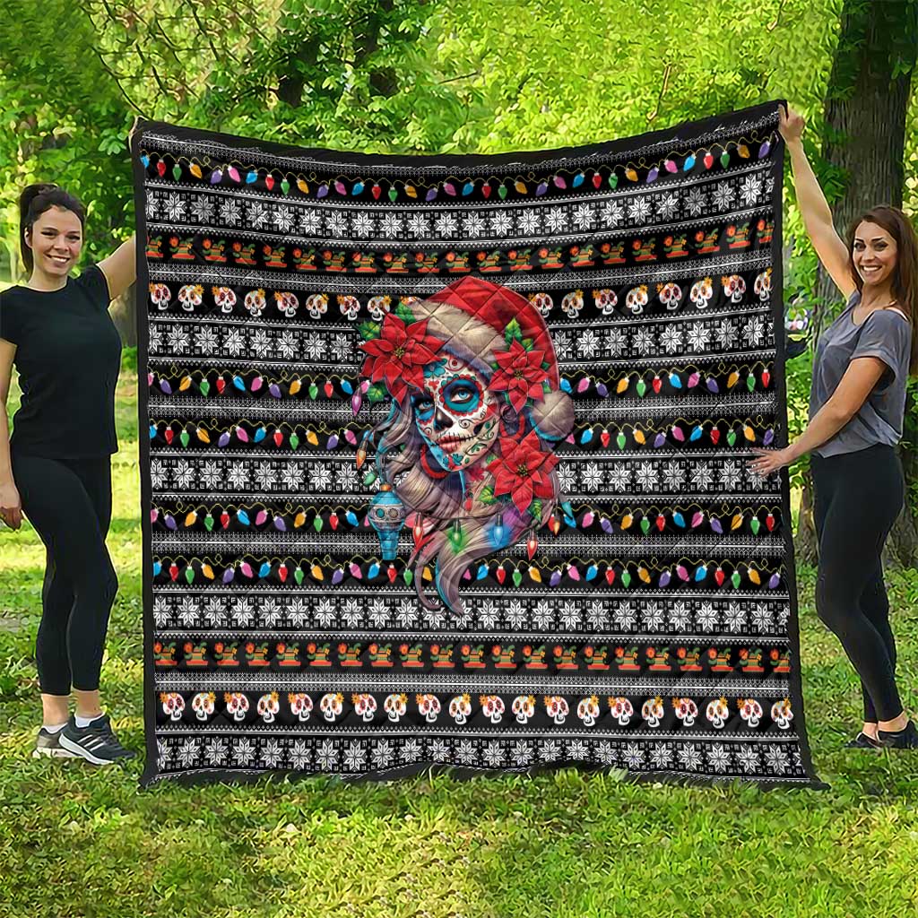 Mexican Sugar Skull Lady Christmas Quilt Feliz Navidad Mexico - Wonder Print Shop
