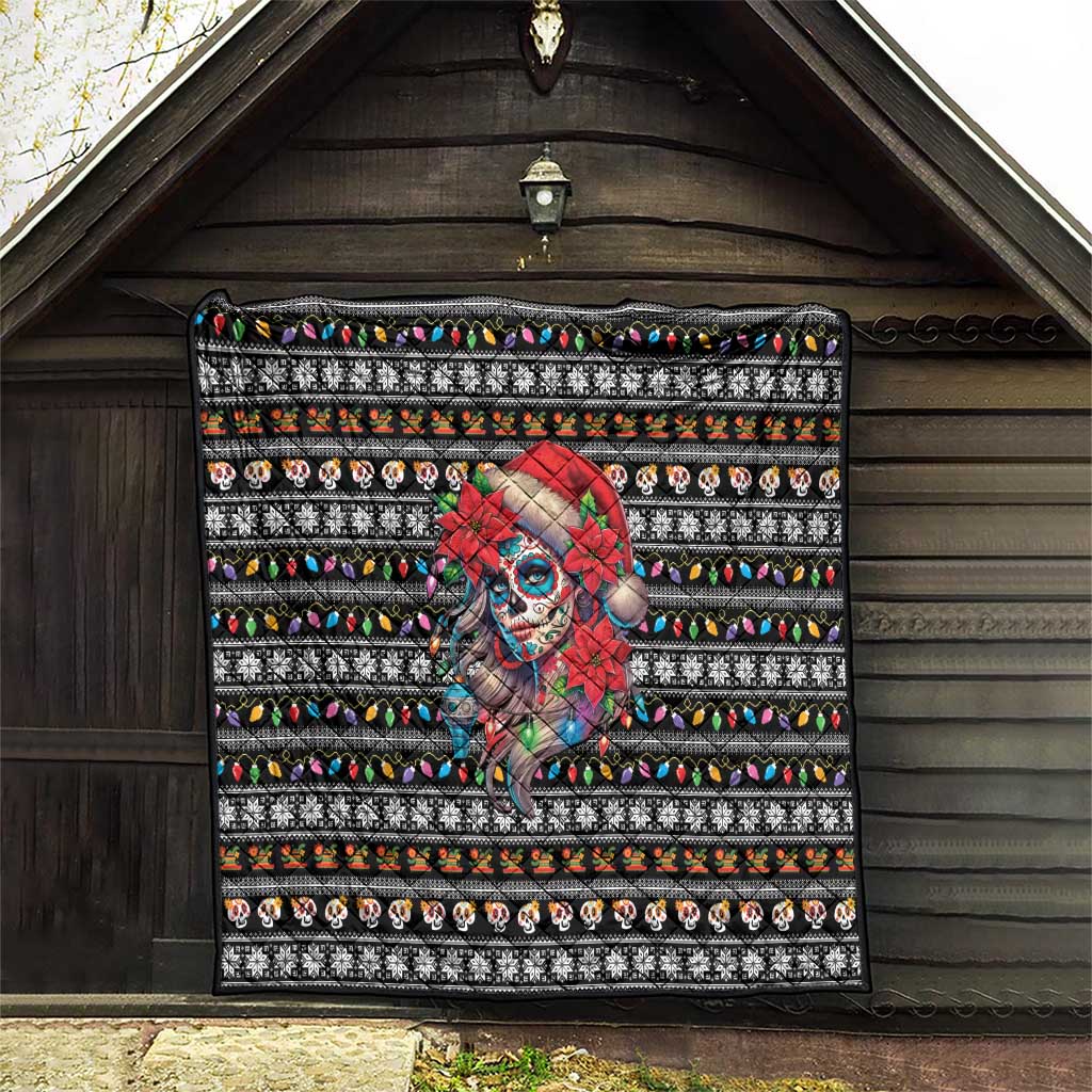 Mexican Sugar Skull Lady Christmas Quilt Feliz Navidad Mexico - Wonder Print Shop