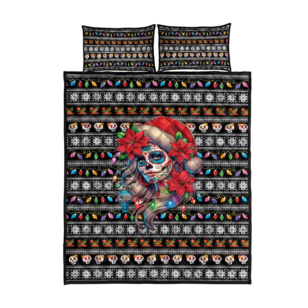 Mexican Sugar Skull Lady Christmas Quilt Bed Set Feliz Navidad Mexico - Wonder Print Shop