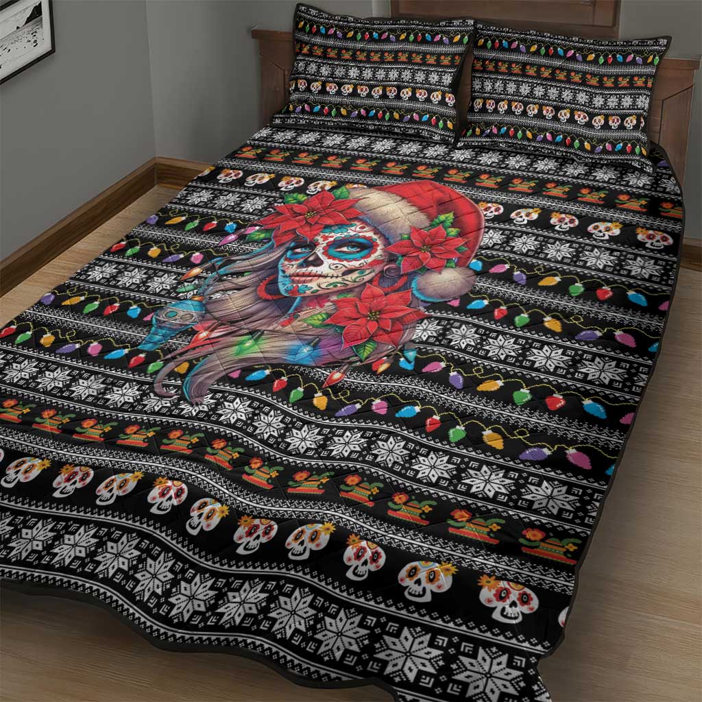 Mexican Sugar Skull Lady Christmas Quilt Bed Set Feliz Navidad Mexico - Wonder Print Shop
