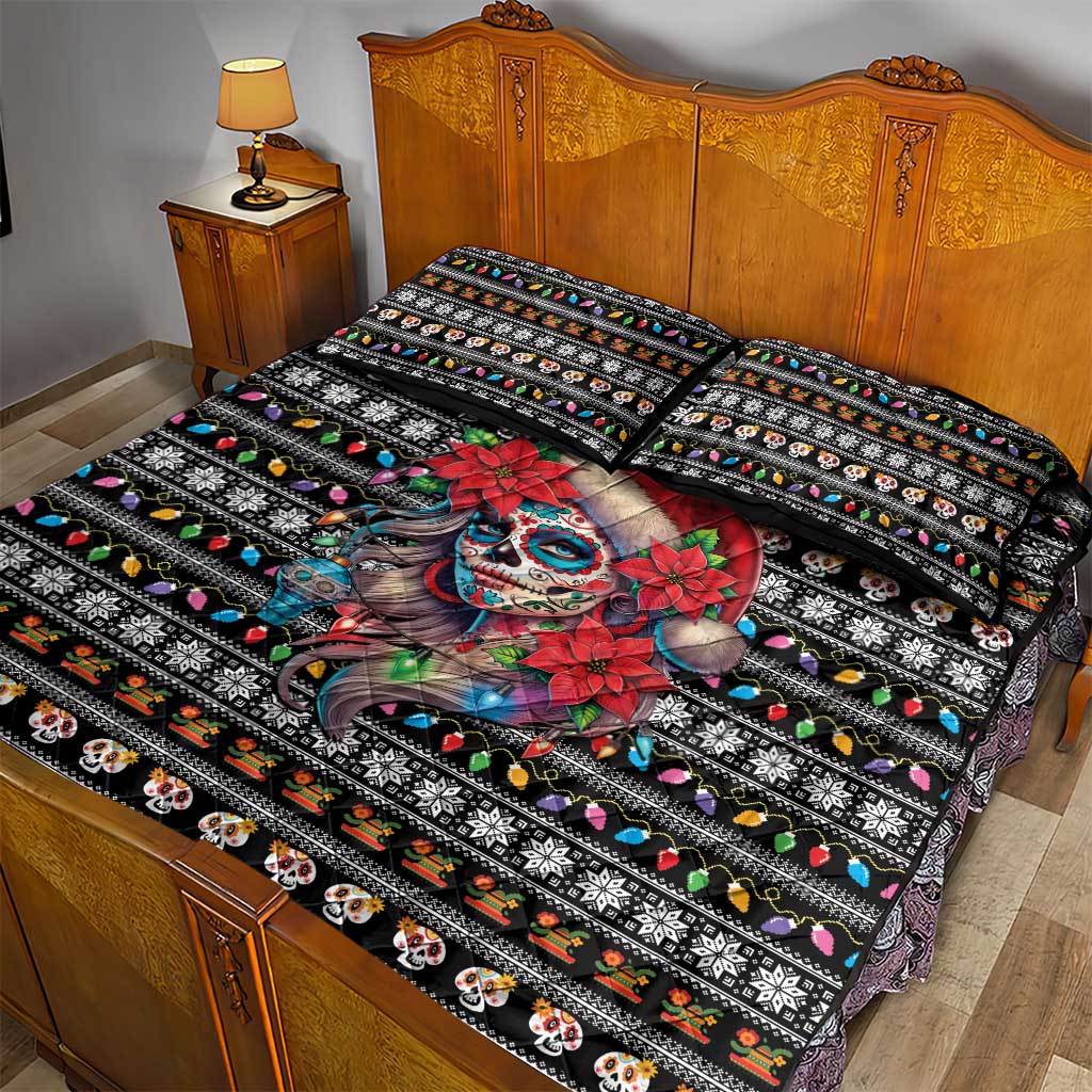 Mexican Sugar Skull Lady Christmas Quilt Bed Set Feliz Navidad Mexico - Wonder Print Shop