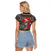 Mexican Sugar Skull Lady Christmas Raglan Cropped T Shirt Feliz Navidad Mexico - Wonder Print Shop