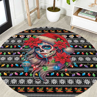 Mexican Sugar Skull Lady Christmas Round Carpet Feliz Navidad Mexico - Wonder Print Shop