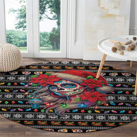 Mexican Sugar Skull Lady Christmas Round Carpet Feliz Navidad Mexico - Wonder Print Shop