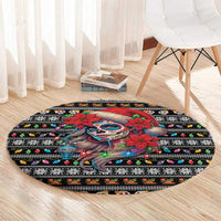 Mexican Sugar Skull Lady Christmas Round Carpet Feliz Navidad Mexico - Wonder Print Shop