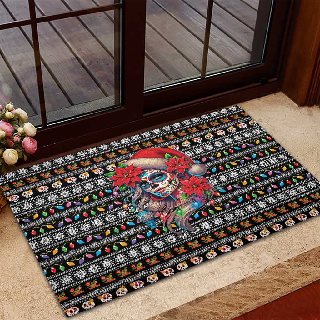 Mexican Sugar Skull Lady Christmas Rubber Doormat Feliz Navidad Mexico - Wonder Print Shop