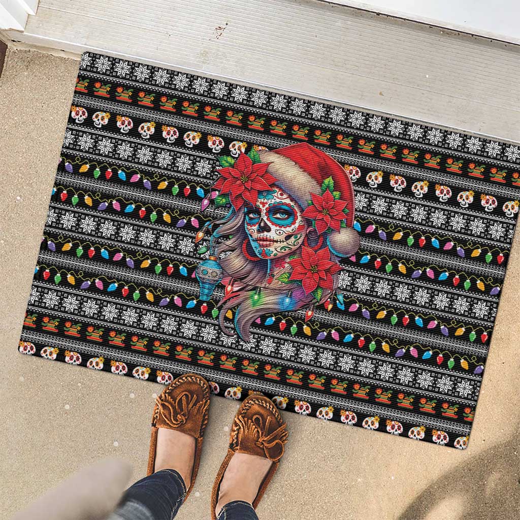 Mexican Sugar Skull Lady Christmas Rubber Doormat Feliz Navidad Mexico - Wonder Print Shop
