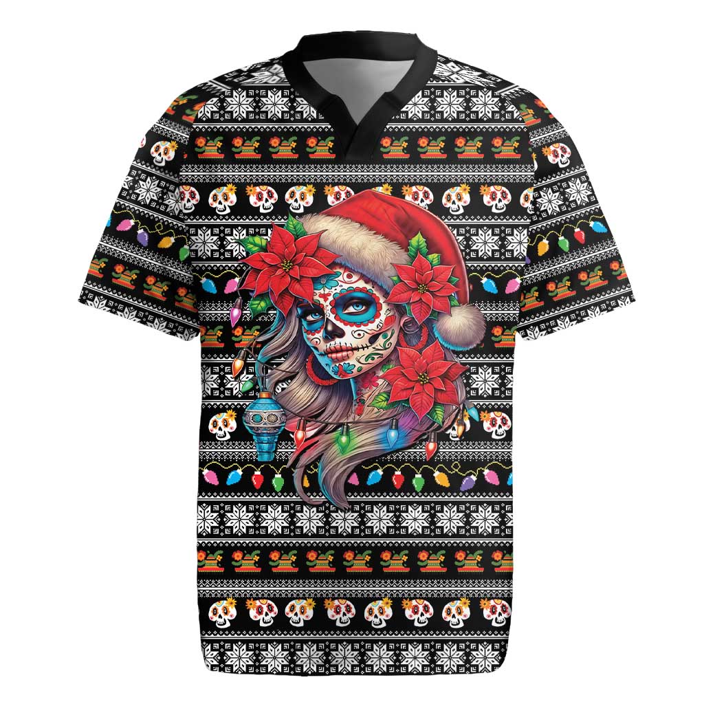 Mexican Sugar Skull Lady Christmas Rugby Jersey Feliz Navidad Mexico - Wonder Print Shop
