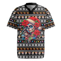 Mexican Sugar Skull Lady Christmas Rugby Jersey Feliz Navidad Mexico - Wonder Print Shop