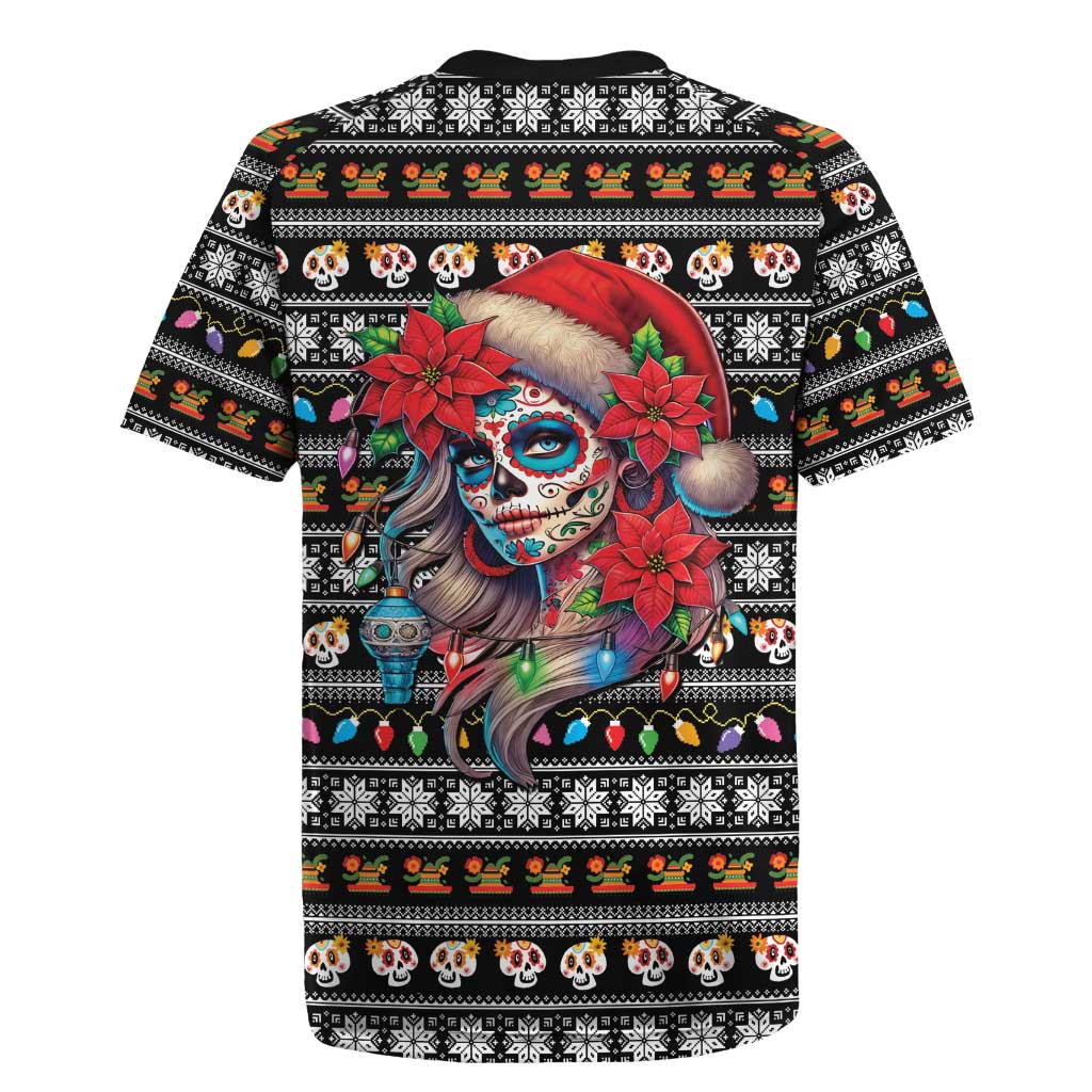 Mexican Sugar Skull Lady Christmas Rugby Jersey Feliz Navidad Mexico - Wonder Print Shop