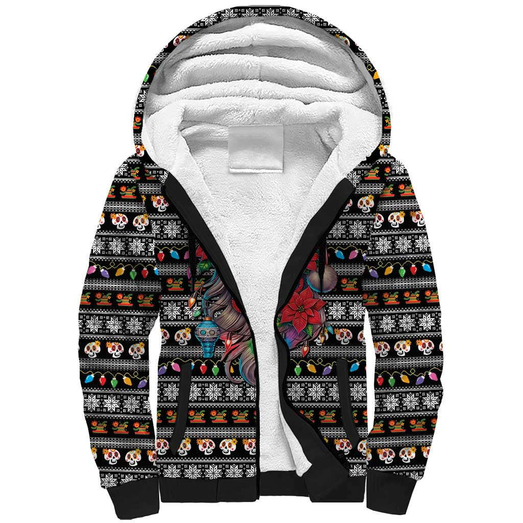 Mexican Sugar Skull Lady Christmas Sherpa Hoodie Feliz Navidad Mexico - Wonder Print Shop