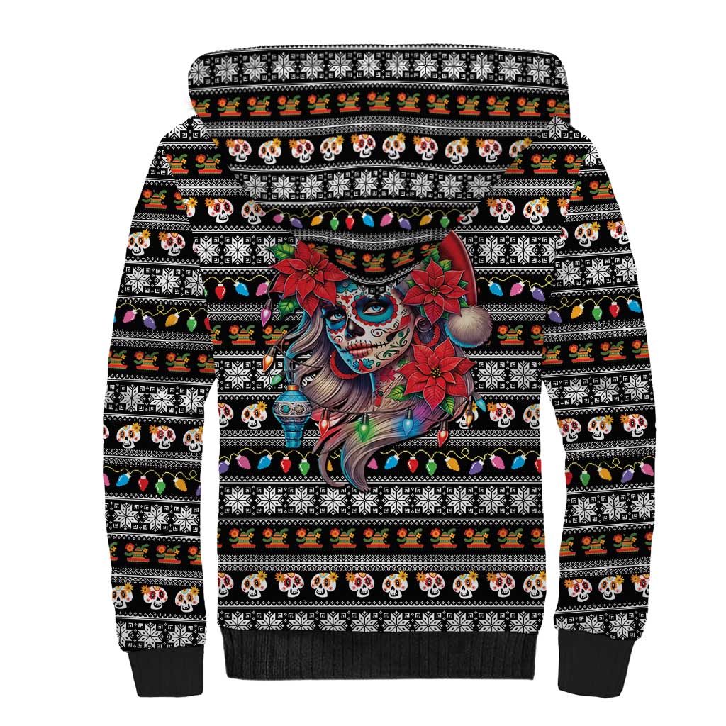Mexican Sugar Skull Lady Christmas Sherpa Hoodie Feliz Navidad Mexico - Wonder Print Shop