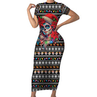 Mexican Sugar Skull Lady Christmas Short Sleeve Bodycon Dress Feliz Navidad Mexico - Wonder Print Shop