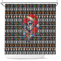 Mexican Sugar Skull Lady Christmas Shower Curtain Feliz Navidad Mexico - Wonder Print Shop