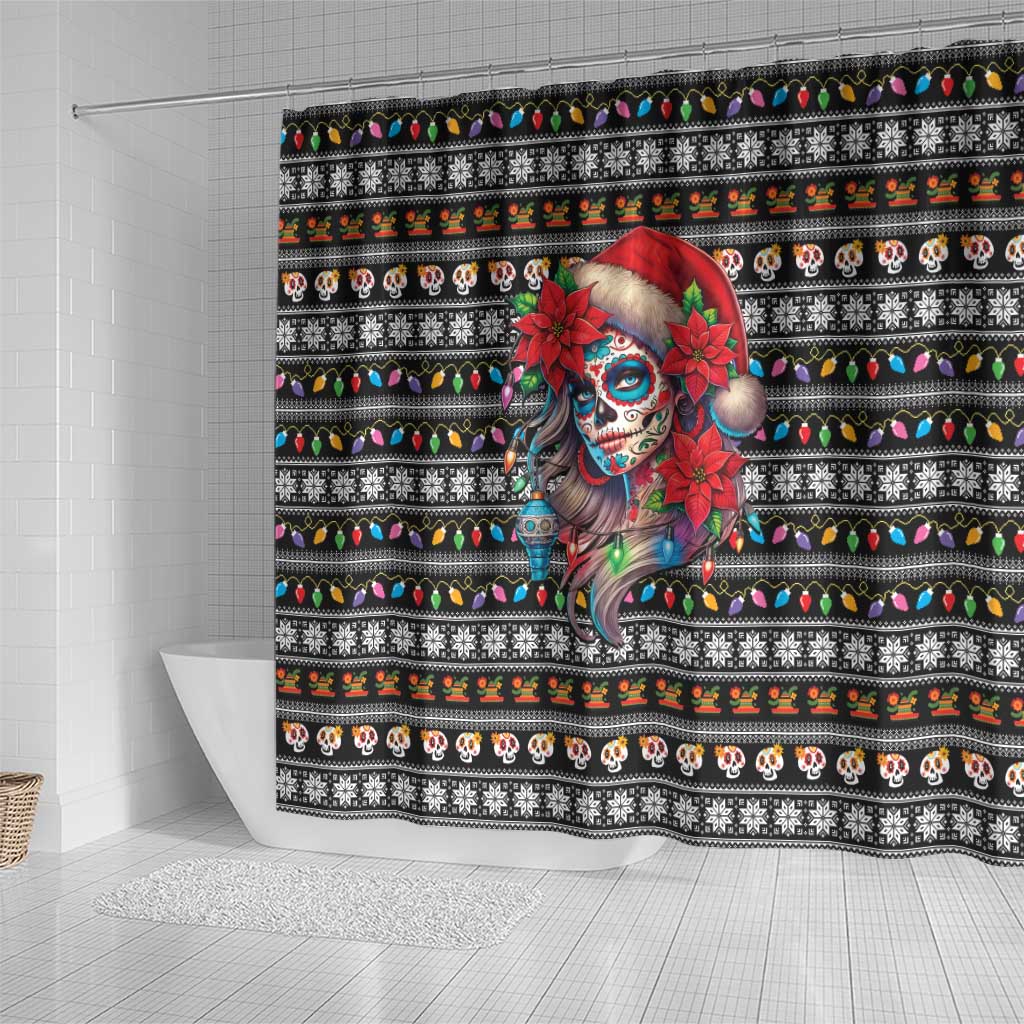 Mexican Sugar Skull Lady Christmas Shower Curtain Feliz Navidad Mexico - Wonder Print Shop