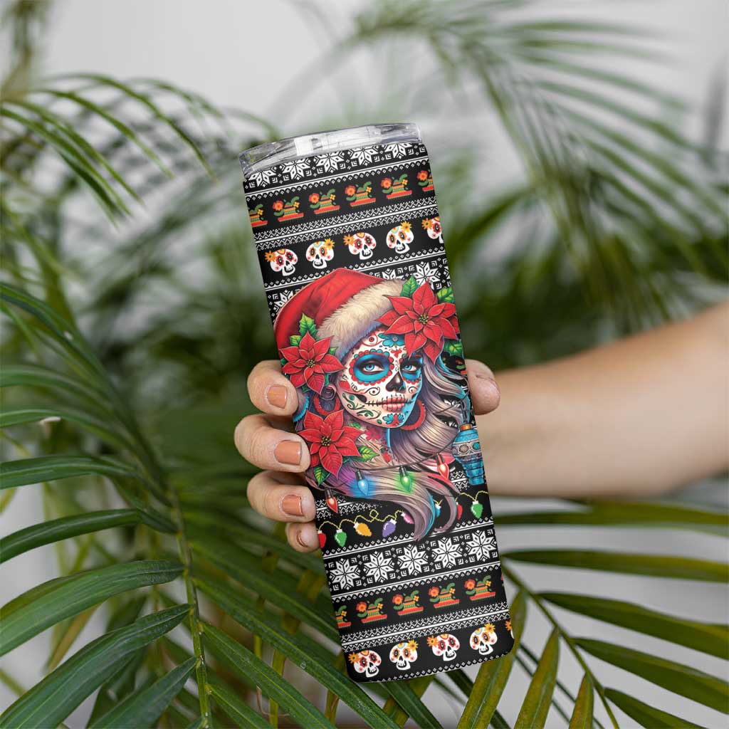 Mexican Sugar Skull Lady Christmas Skinny Tumbler Feliz Navidad Mexico - Wonder Print Shop