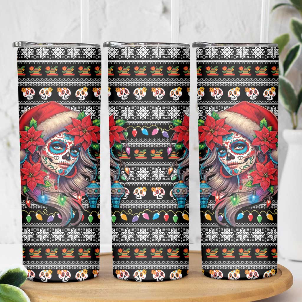 Mexican Sugar Skull Lady Christmas Skinny Tumbler Feliz Navidad Mexico - Wonder Print Shop