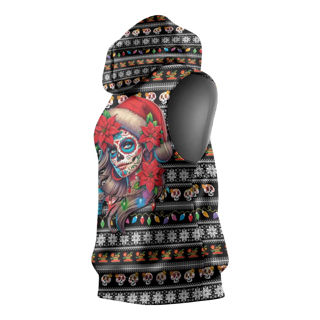 Mexican Sugar Skull Lady Christmas Sleeveless Hoodie Feliz Navidad Mexico - Wonder Print Shop